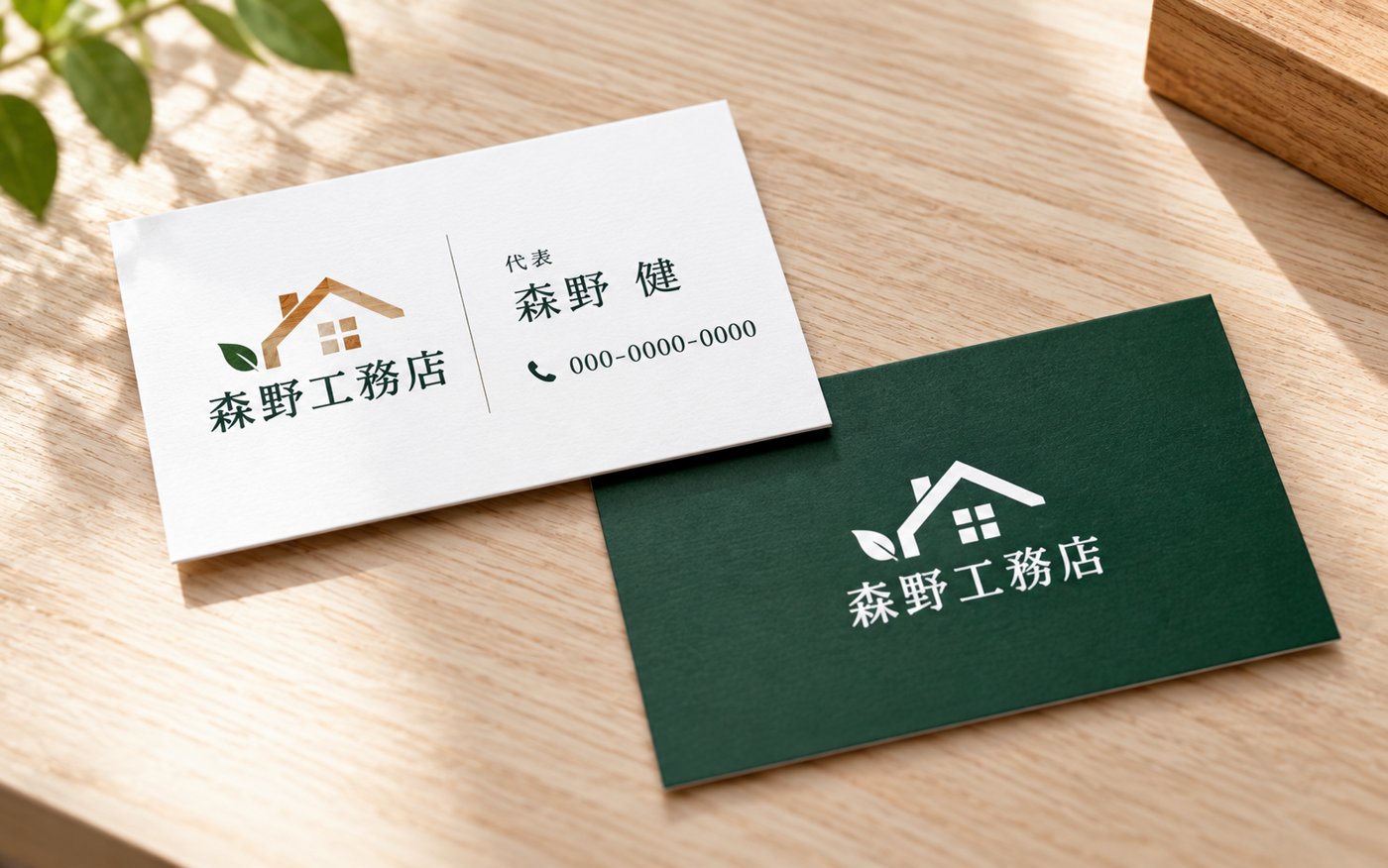 名刺の制作例（架空の会社）：工務店（表・裏）